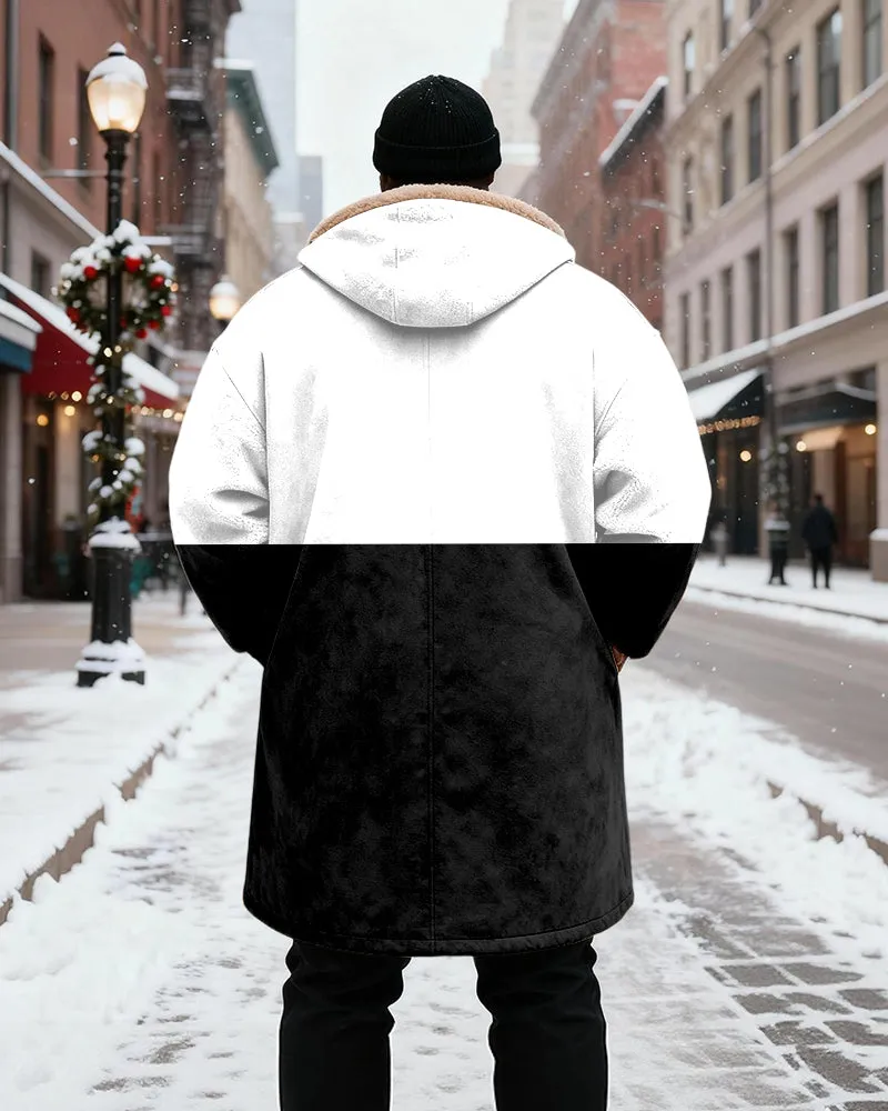 Big & Tall Men's Black And White Bump Color With Crown Letter Printed Velvet Padded Long Hooded Coat sold by Biggmans product image thumbnail 3
