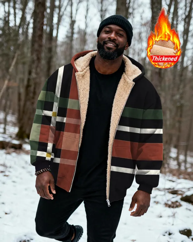 Big & Tall Men's Multicolor Plaid Print Velvet Thickened Zipper Hoodie sold by Biggmans