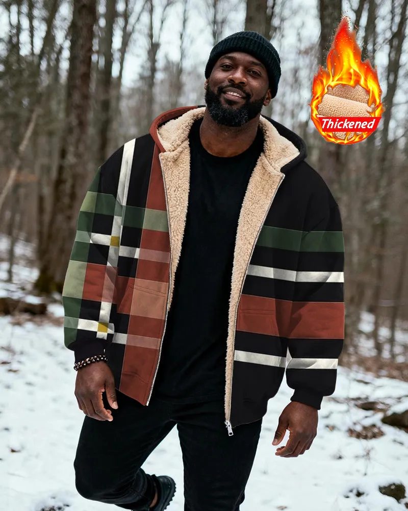 Big & Tall Men's Multicolor Plaid Print Velvet Thickened Zipper Hoodie sold by Biggmans