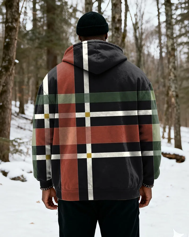Big & Tall Men's Multicolor Plaid Print Velvet Thickened Zipper Hoodie sold by Biggmans product image thumbnail 3