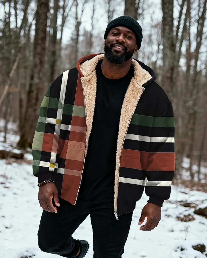 Big & Tall Men's Multicolor Plaid Print Velvet Thickened Zipper Hoodie sold by Biggmans product image thumbnail 2