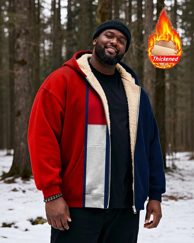 Big & Tall Men's Red, Blue And White Contrast Stitching Printed Velvet Padded Zipper Hoodie sold by Biggmans