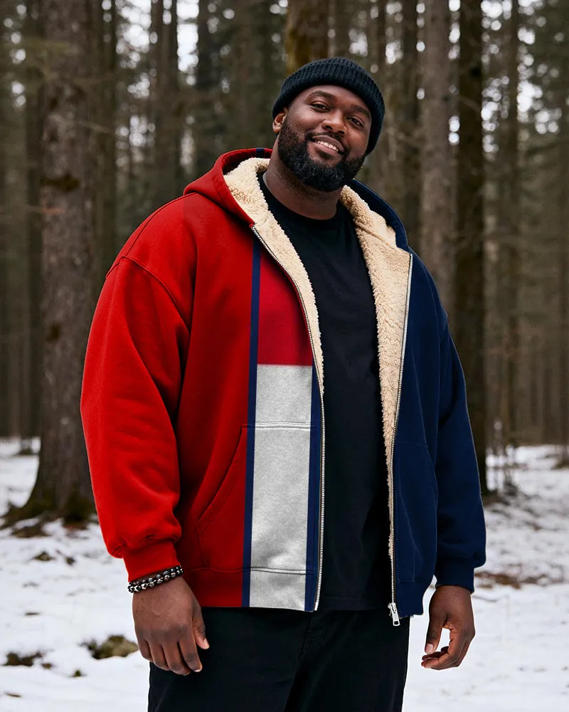 Big & Tall Men's Red, Blue And White Contrast Stitching Printed Velvet Padded Zipper Hoodie sold by Biggmans product image thumbnail 2