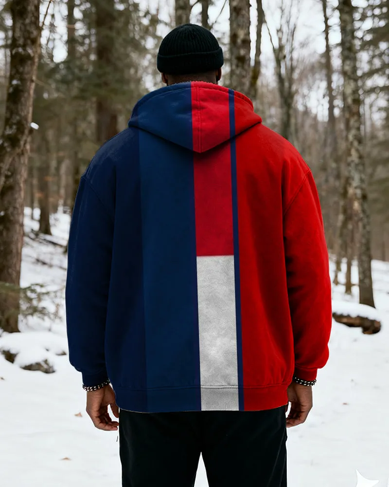 Big & Tall Men's Red, Blue And White Contrast Stitching Printed Velvet Padded Zipper Hoodie sold by Biggmans product image thumbnail 3