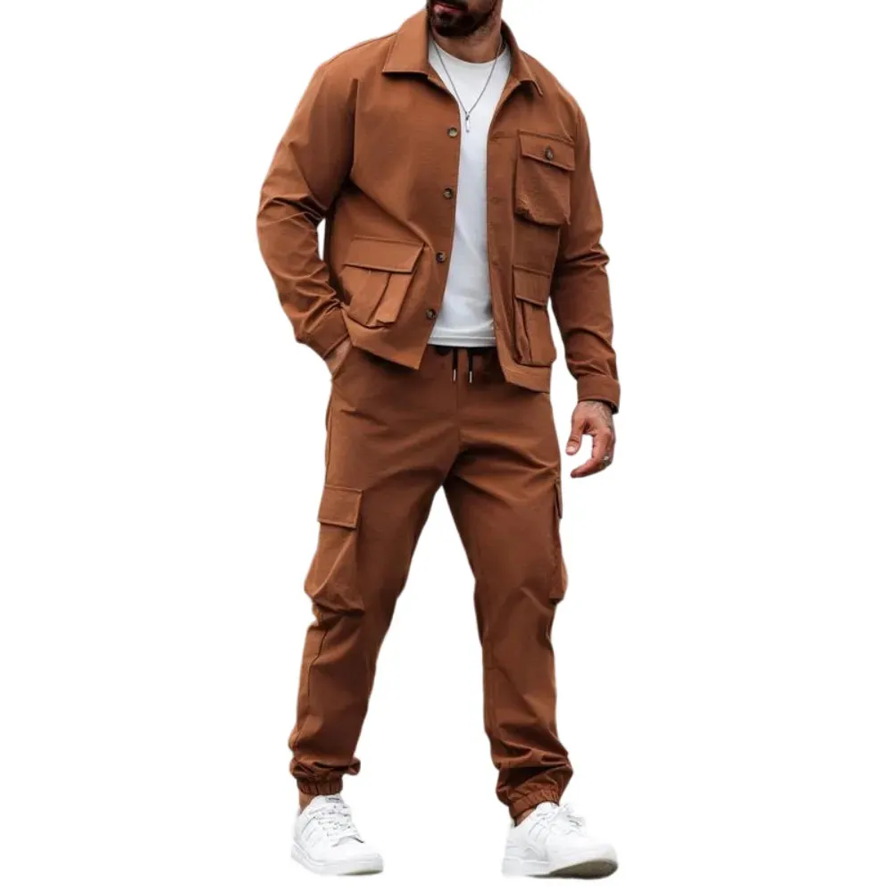 Men's Solid Color Pocket Button Front Shirt & Pants Two-Piece Set sold by Biggmans product image thumbnail 3
