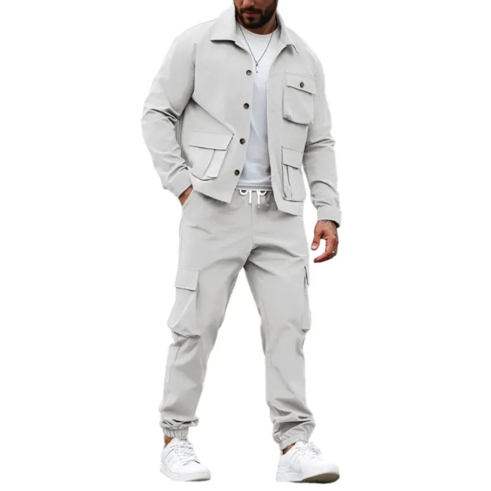Men's Solid Color Pocket Button Front Shirt & Pants Two-Piece Set sold by Biggmans product image thumbnail 4