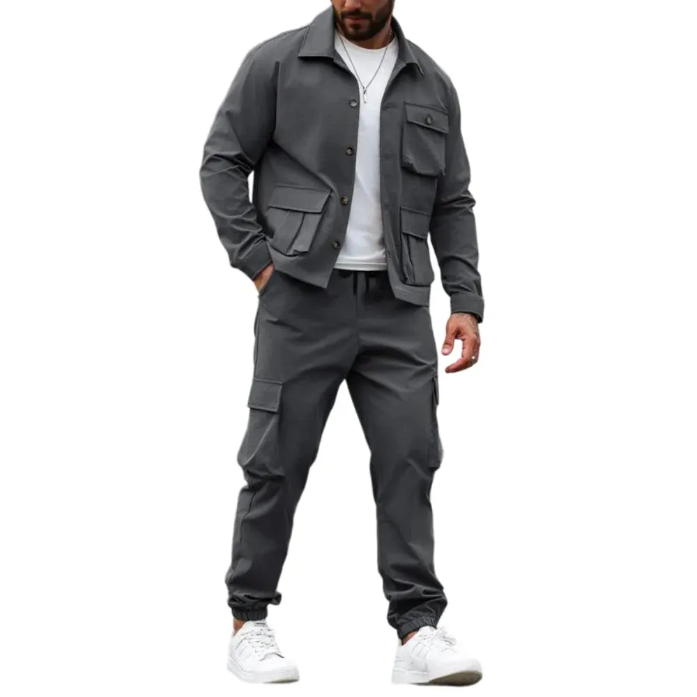 Men's Solid Color Pocket Button Front Shirt & Pants Two-Piece Set sold by Biggmans product image thumbnail 5