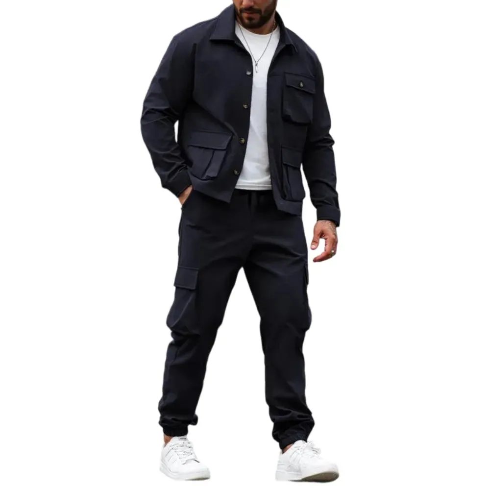 Men's Solid Color Pocket Button Front Shirt & Pants Two-Piece Set sold by Biggmans product image thumbnail 2