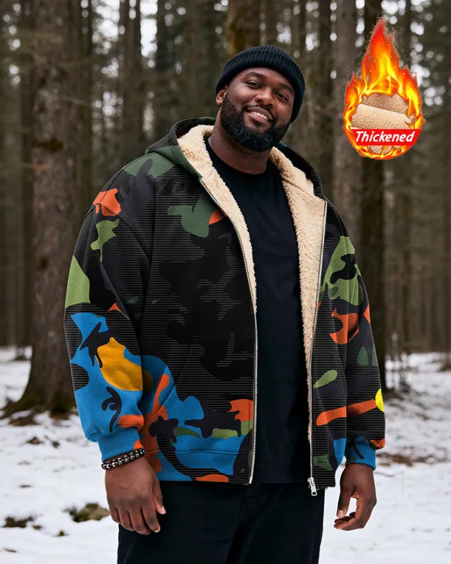 Big & Tall Men's Colorful Camouflage Textured Print Velvet Thickened Zip Hoodie sold by Biggmans