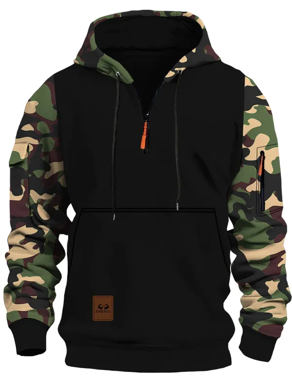 Stitching Hooded Men's Fashion Camouflage American Vintage Zipper Sweater sold by Biggmans