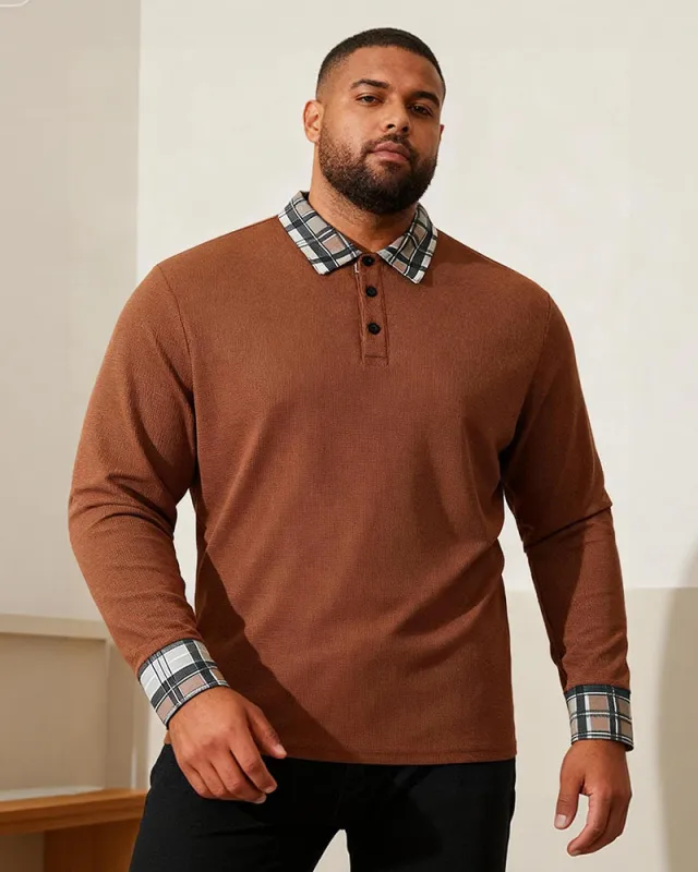 Big & Tall Men's Plaid Long-sleeved Polo Shirt With Lapel S-2XL sold by Biggmans