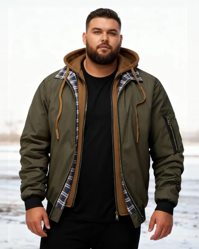 Big & Tall Men's Quilted Cotton Hooded Fake Two-Piece Jacket Coat S-3XL sold by Biggmans