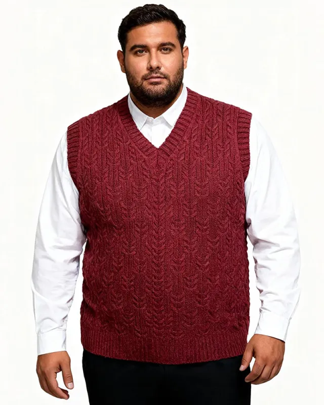 Big & Tall Men's Solid Color Twisted V-neck Knitted Waistcoat S-3XL sold by Biggmans