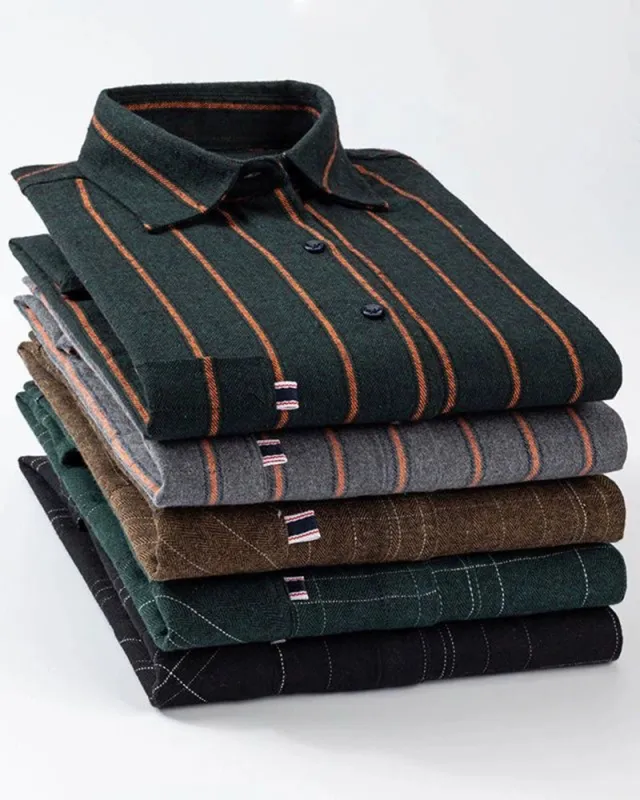 Big & Tall Men's Cotton Sanding Plaid Striped Long Sleeve Shirt M-5XL sold by Biggmans