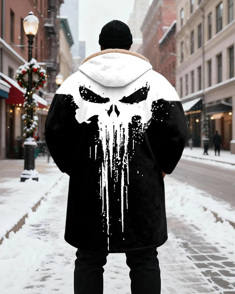 Big & Tall Men's Abstract Skull Print Velvet Thickened Long Hooded Coat sold by Biggmans product image thumbnail 4
