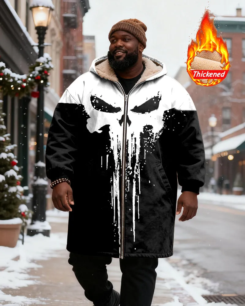 Big & Tall Men's Abstract Skull Print Velvet Thickened Long Hooded Coat sold by Biggmans