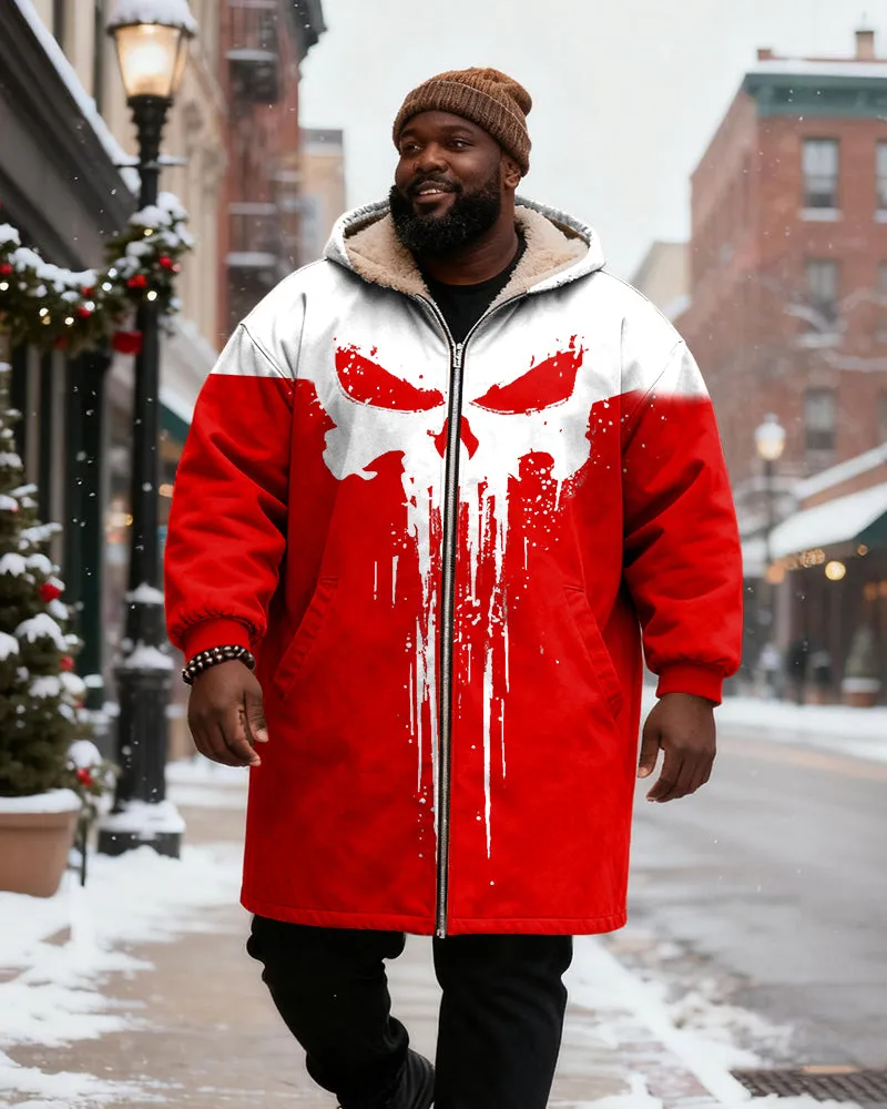 Big & Tall Men's Abstract Skull Print Velvet Thickened Long Hooded Coat sold by Biggmans product image thumbnail 3