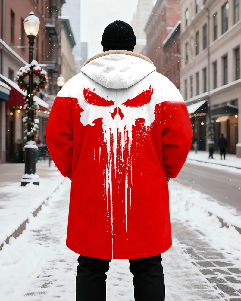 Big & Tall Men's Abstract Skull Print Velvet Thickened Long Hooded Coat sold by Biggmans product image thumbnail 5