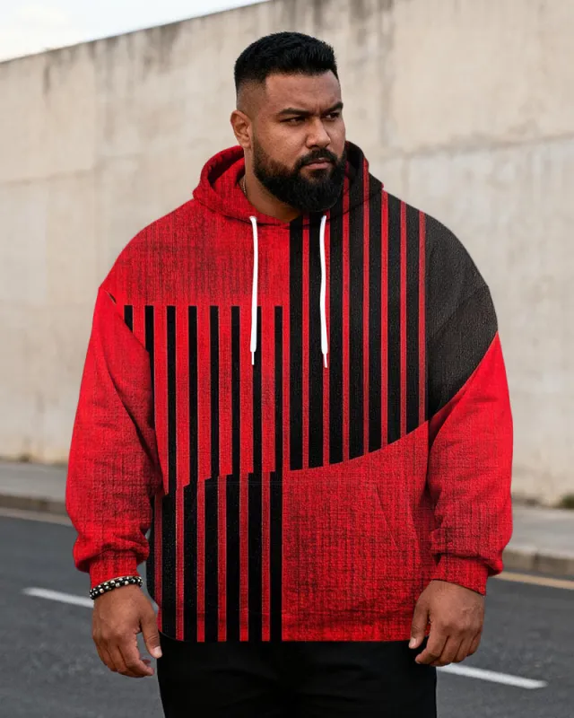 Big & Tall Men's Black And Red Colorblock Stripe-Print Hoodie sold by Biggmans