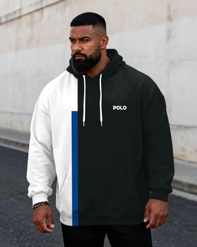 Big & Tall Men's Black & White Blue Colorblock Striped Print Hoodie sold by Biggmans