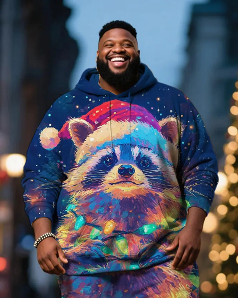 Big & Tall Men's Colorful Star Christmas Hat Raccoon Print Hoodie Set sold by Biggmans product image thumbnail 2