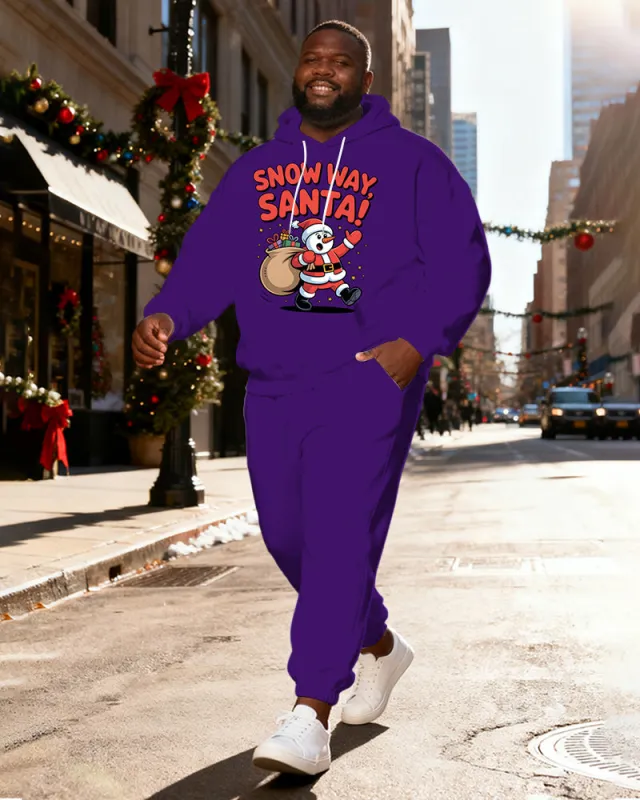 Big & Tall Men's Purple "SNOW WAY SANTA" Snowman Santa Claus Print Hoodie Set sold by Biggmans