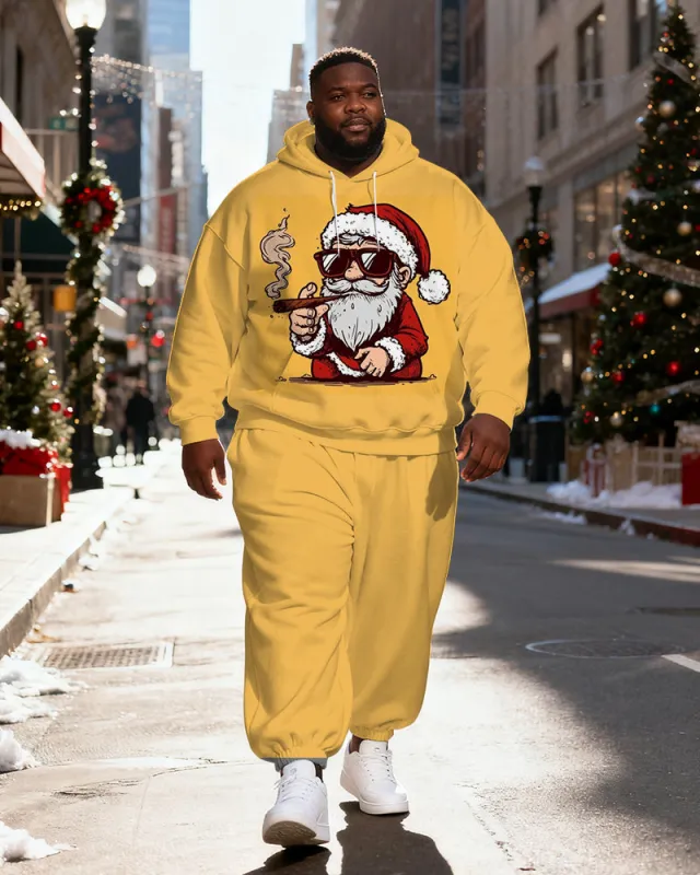 Big & Tall Men's Yellow Fashion Cool Sunglasses Cigar Santa Claus Print Hoodie Set sold by Biggmans