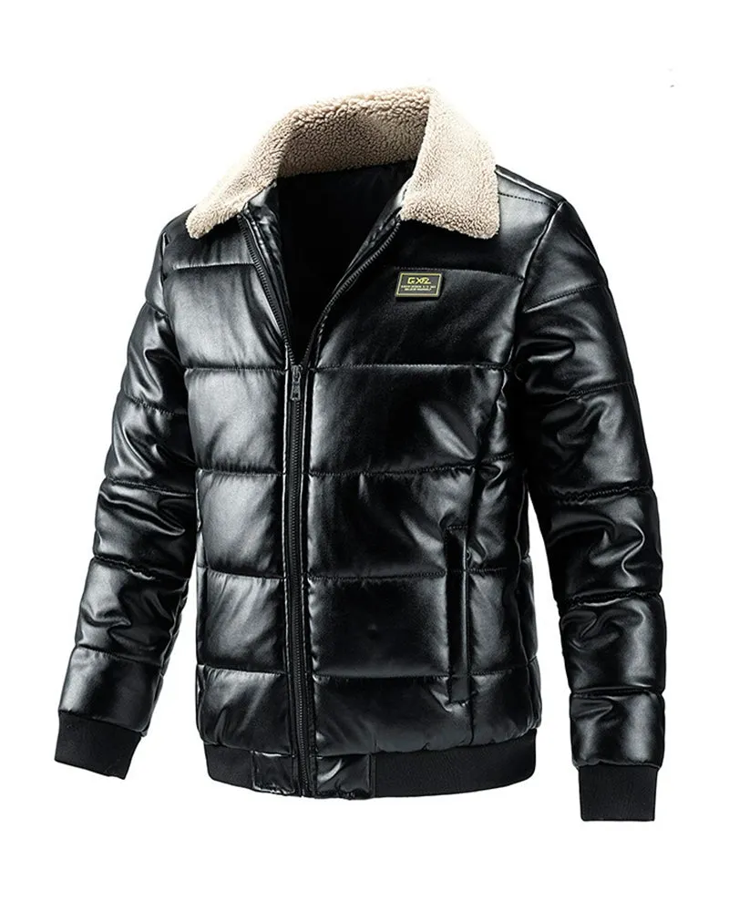 Big & Tall Men's Padded Lamb Wool Lapel Motorcycle PU Leather Jacket M-5XL sold by Biggmans product image thumbnail 5