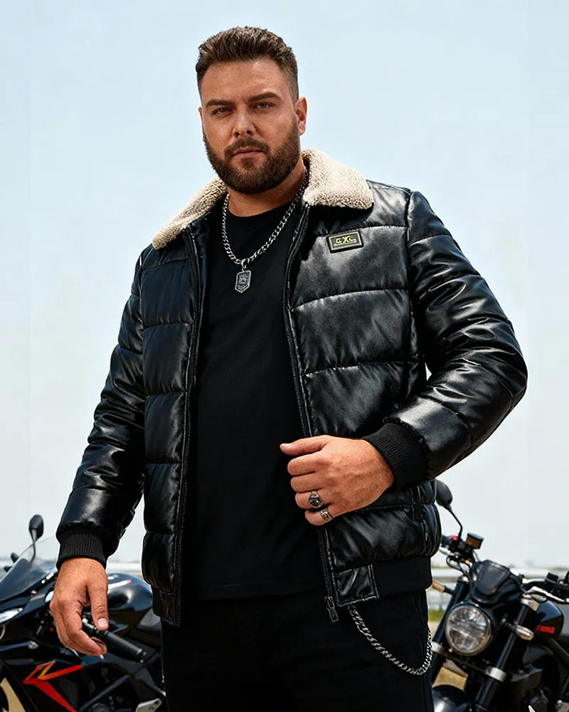 Big & Tall Men's Padded Lamb Wool Lapel Motorcycle PU Leather Jacket M-5XL sold by Biggmans