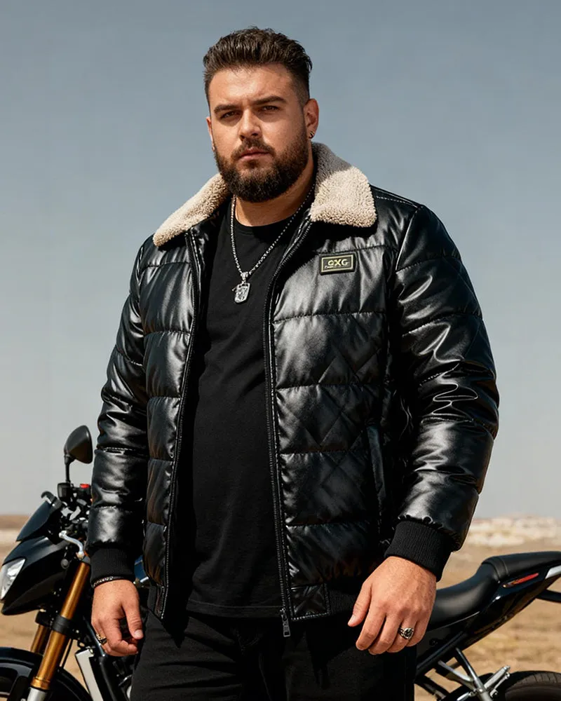 Big & Tall Men's Padded Lamb Wool Lapel Motorcycle PU Leather Jacket M-5XL sold by Biggmans product image thumbnail 2