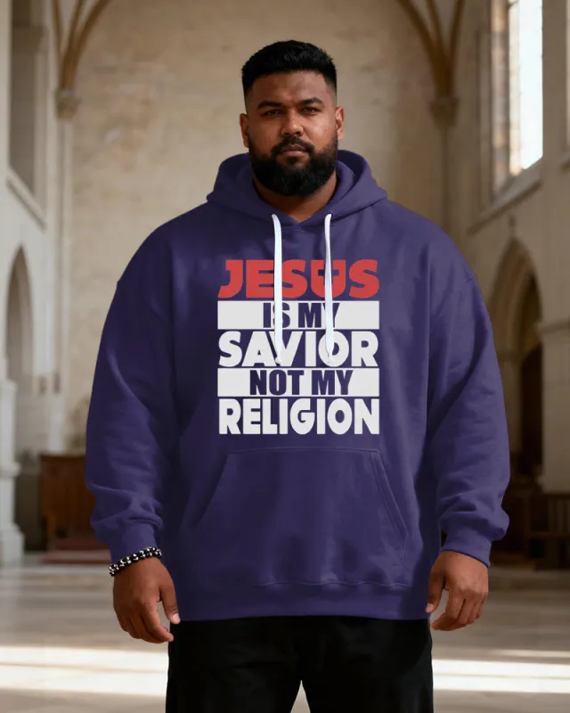 Big & Tall Men's JESUS IS MY SAVIOR Faith Letter Print Hoodie sold by Biggmans