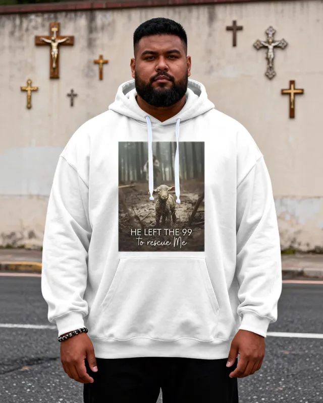Big & Tall Men's HE LEFT THE 99 Lamb Faith Letter Print Hoodie sold by Biggmans