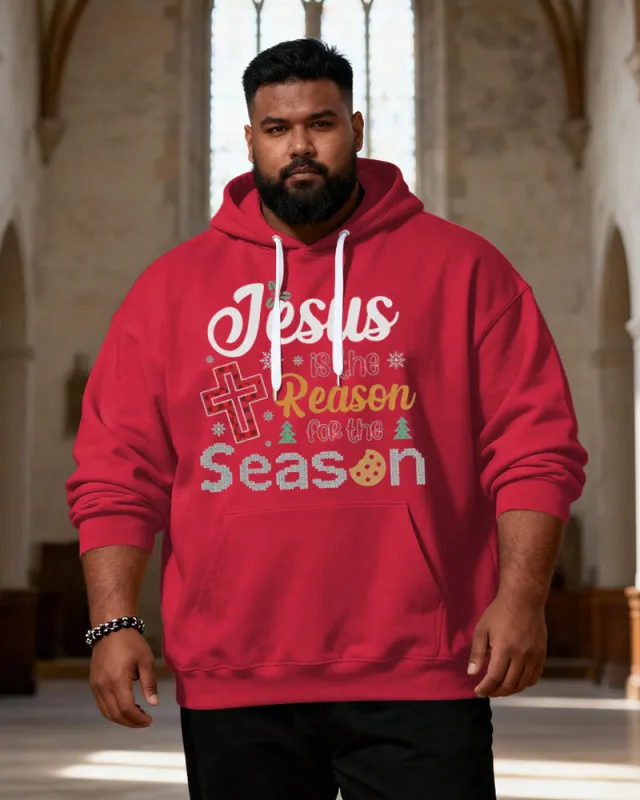 Big & Tall Men's Jesus Is The Reason Christmas Season Faith Letter Print Hoodie sold by Biggmans