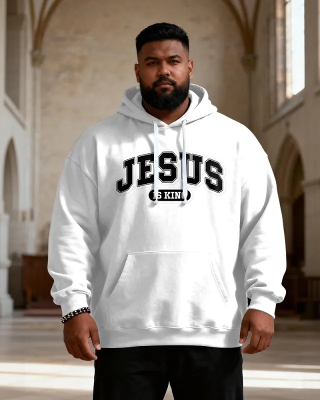 Big & Tall Men's JESUS IS KING College Letter Print Hoodie sold by Biggmans