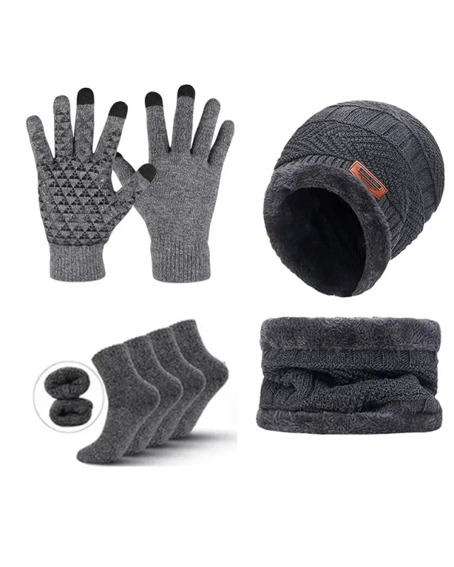Winter Warm Scarf Gloves Socks Hat 5-piece Set Of Touch Screen For Men And Women sold by Biggmans