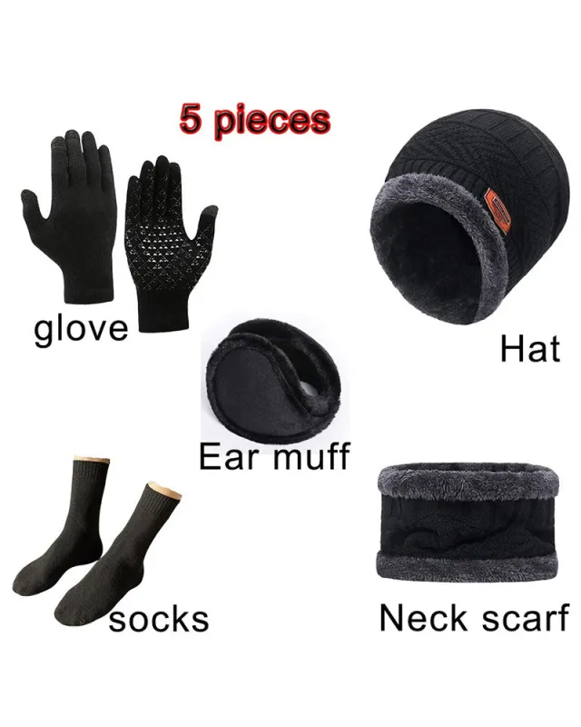 Winter Warm Scarf Gloves Socks Hat 5-piece Set Of Touch Screen For Men And Women sold by Biggmans
