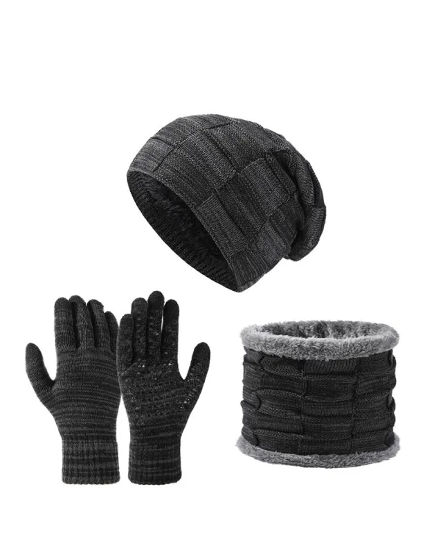 Men's And Women's Autumn And Winter Thick Hat Scarf Gloves Three-piece Set sold by Biggmans