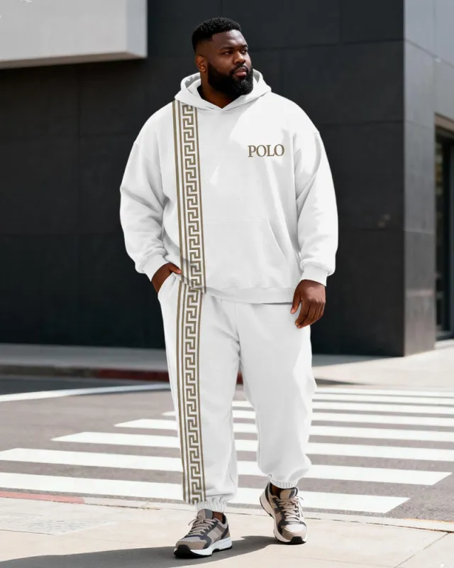 Big and Tall Men's Off-white Side POLO Greek Print Hoodie and Jogger Set sold by Biggmans