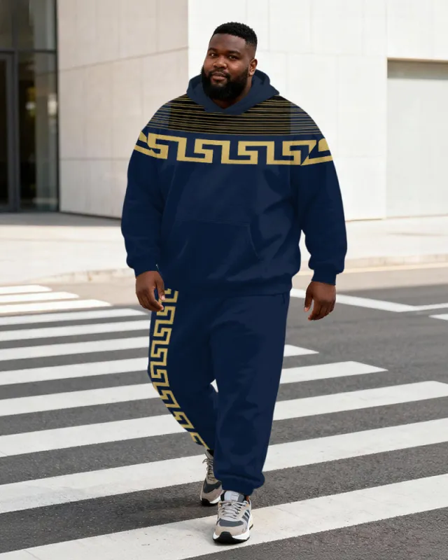 Big and Tall Men's Navy Blue Gold Greek Print Hoodie and Jogger Set sold by Biggmans