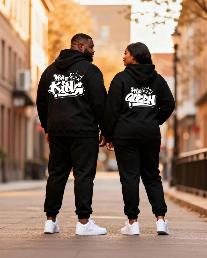 Big & Tall Couples "Her King & His Queen" Printed Hoodie Set sold by Biggmans