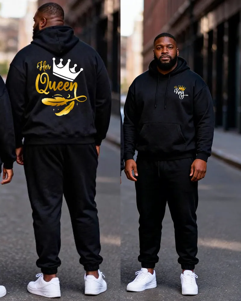 Big & Tall Couples Black Gold Crown "Her King & His Queen" Printed Hoodie Set sold by Biggmans product image thumbnail 4