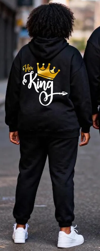 Big & Tall Couples Black Gold Crown "Her King & His Queen" Printed Hoodie Set sold by Biggmans product image thumbnail 5