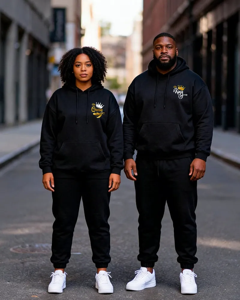 Big & Tall Couples Black Gold Crown "Her King & His Queen" Printed Hoodie Set sold by Biggmans product image thumbnail 2