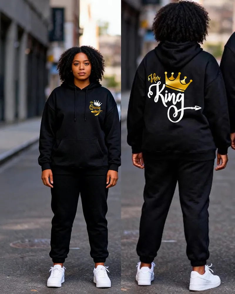 Big & Tall Couples Black Gold Crown "Her King & His Queen" Printed Hoodie Set sold by Biggmans product image thumbnail 3