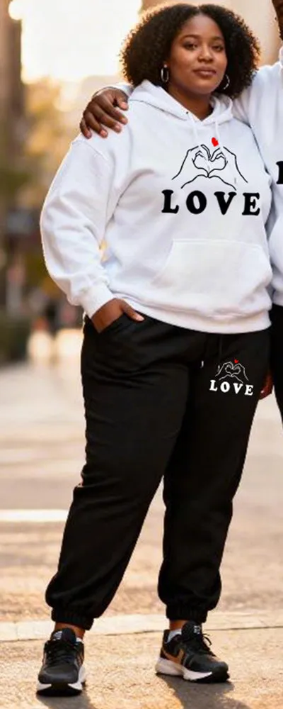 Big & Tall Couples Heart-to-Heart Gesture LOVE Printed Hoodie Set sold by Biggmans product image thumbnail 4