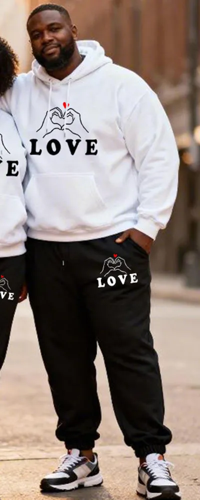 Big & Tall Couples Heart-to-Heart Gesture LOVE Printed Hoodie Set sold by Biggmans product image thumbnail 3