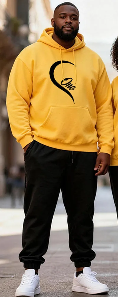 Big & Tall Couples "One & Love" Love Letter Yellow And Black Collision Printed Hoodie Set sold by Biggmans product image thumbnail 3