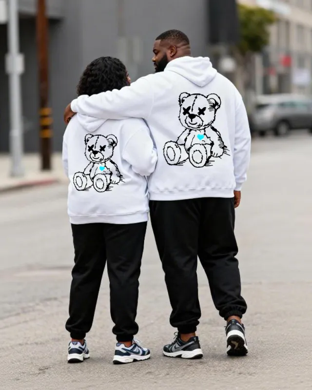 Big & Tall Couples Heartbreak Bear Print Hoodie Set sold by Biggmans