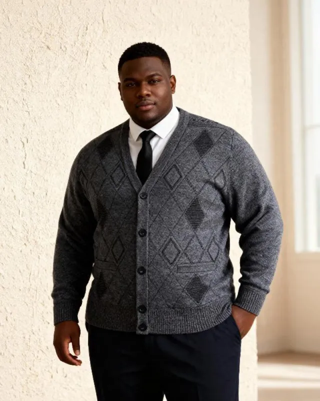 Big & Tall Men's Business Diamond Jacquard Thickened Sweater Cardigan Jacket L-3XL sold by Biggmans