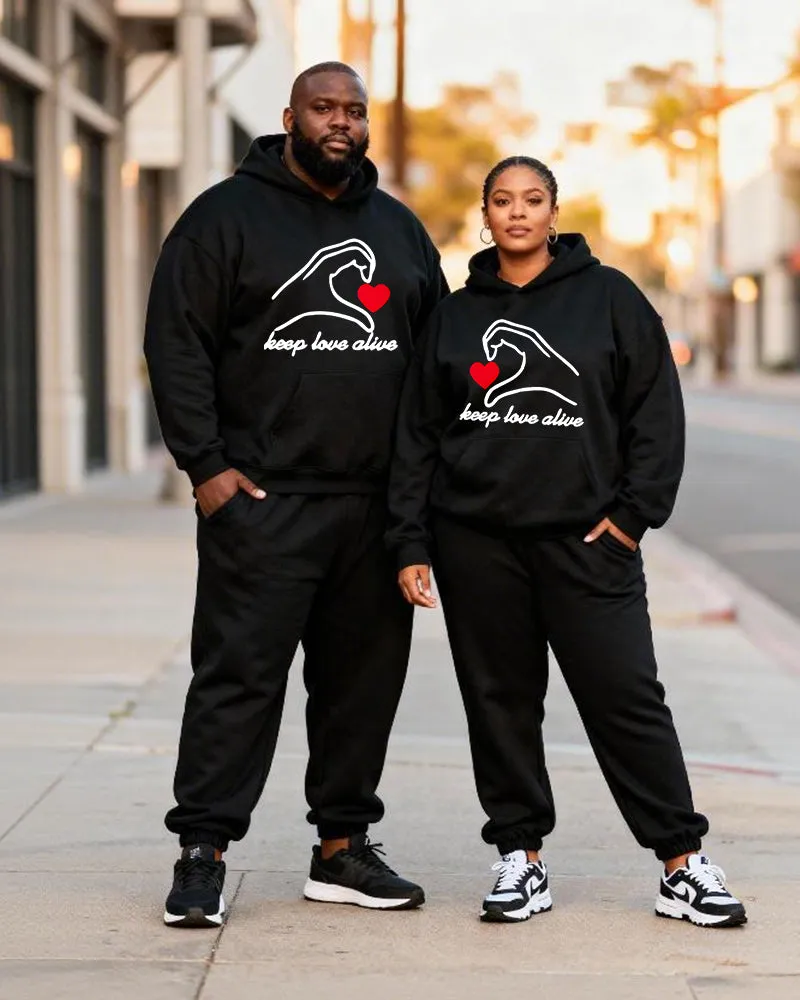 Big & Tall Couples "keep Love Alive" Clenched Fist Love Printed Hoodie Set sold by Biggmans